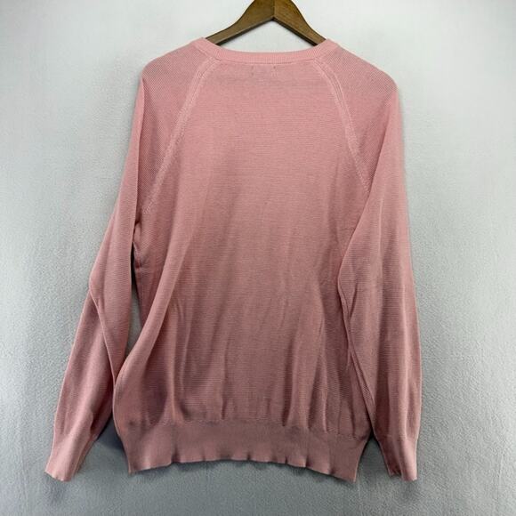 J Crew Sweater mens Large Pink Cotton Seed Stitch Lightweight Crew Preppy NEW - Picture 6 of 7